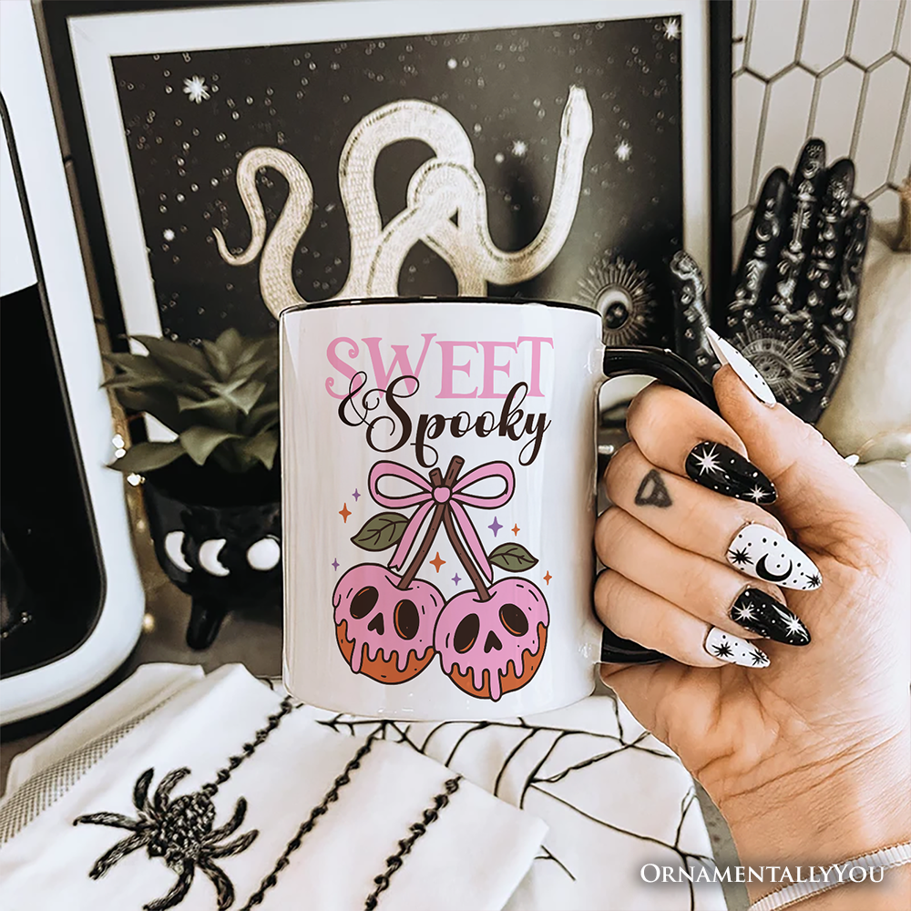 Sweet and Spooky Poison Cherries Halloween Personalized Mug, Coquette Skulls Gift with Custom Name