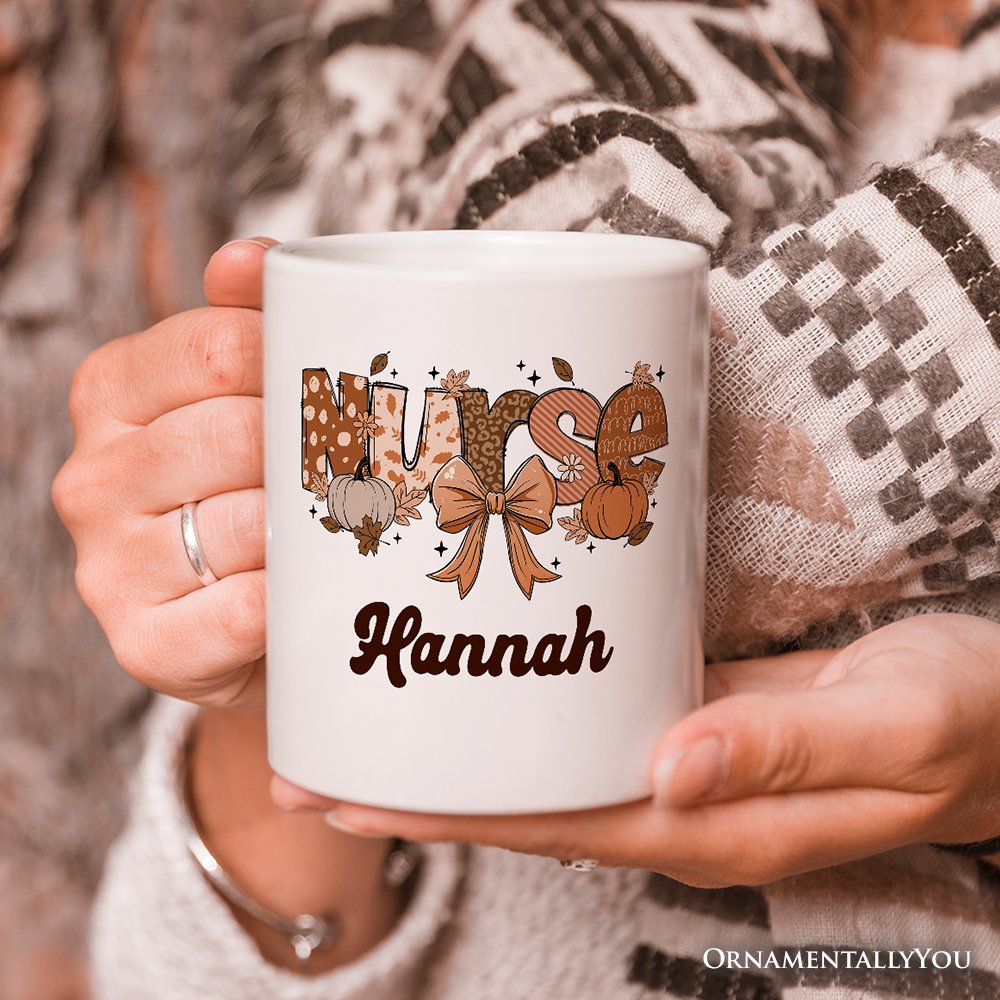 Nurse Coquette Autumn Personalized Mug, Cozy Fall Pumpkins Gift with Custom Name