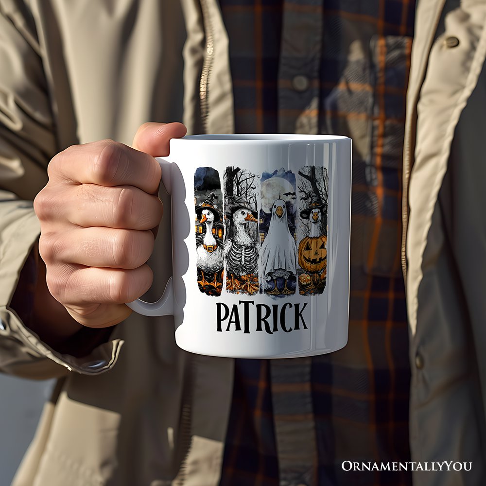 Halloween Goose in Costume Personalized Mug, Spooky Fall Geese Gift with Custom Name