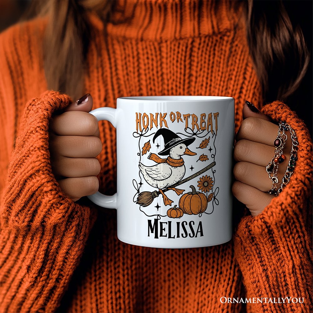 Honk or Treat Goose Personalized Mug, Hilarious Halloween Gift with Custom Name