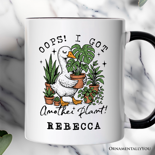 Oops I Got Another Plant Goose Personalized Mug, Sarcastic Gardening Humor Gift with Custom Name