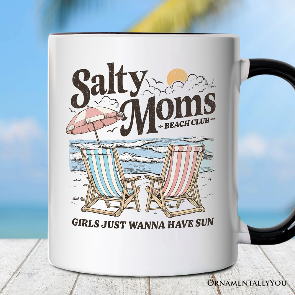 Salty Moms Beach Club Personalized Mug, Retro Summer Gift with Custom Name