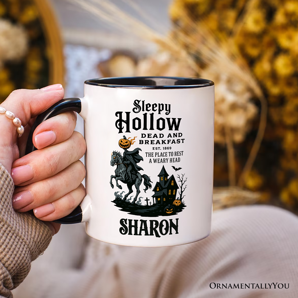 Headless Horseman Sleepy Hollow Halloween Personalized Mug, Dead and Breakfast Retro Gift with Custom Name