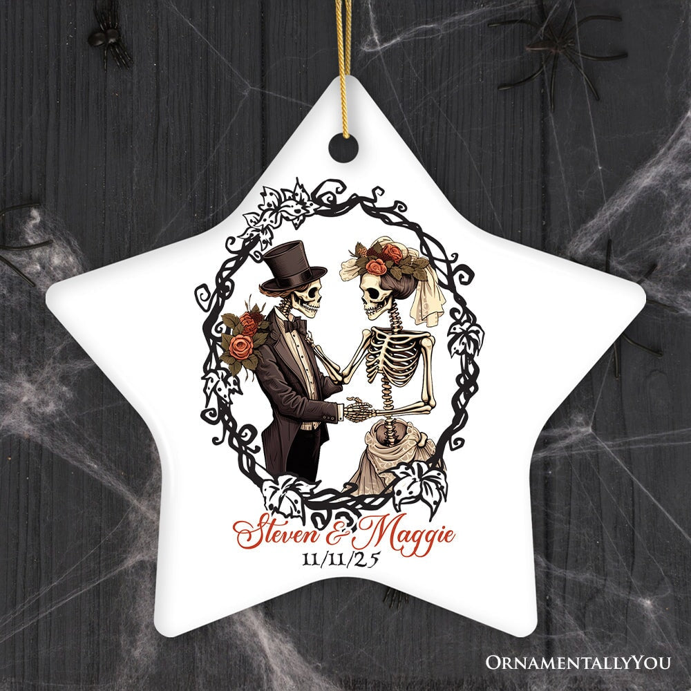 Vintage & Artistic Skeleton Wedding Custom Ornament, First Halloween Married Custom Gift