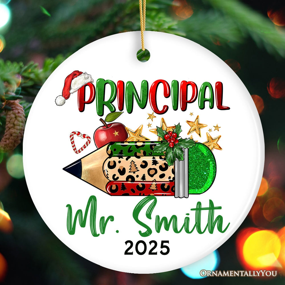 Holiday Pencil Art Personalized School Principal Christmas Ornament