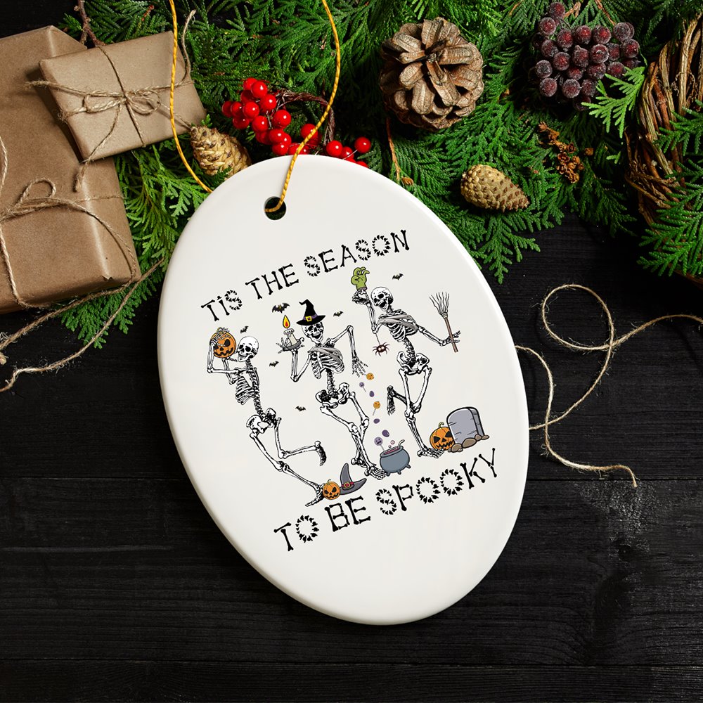 Dancing Playful Skeletons Tis the Season to be Spooky Ornament, Halloween Horror Tree Decoration