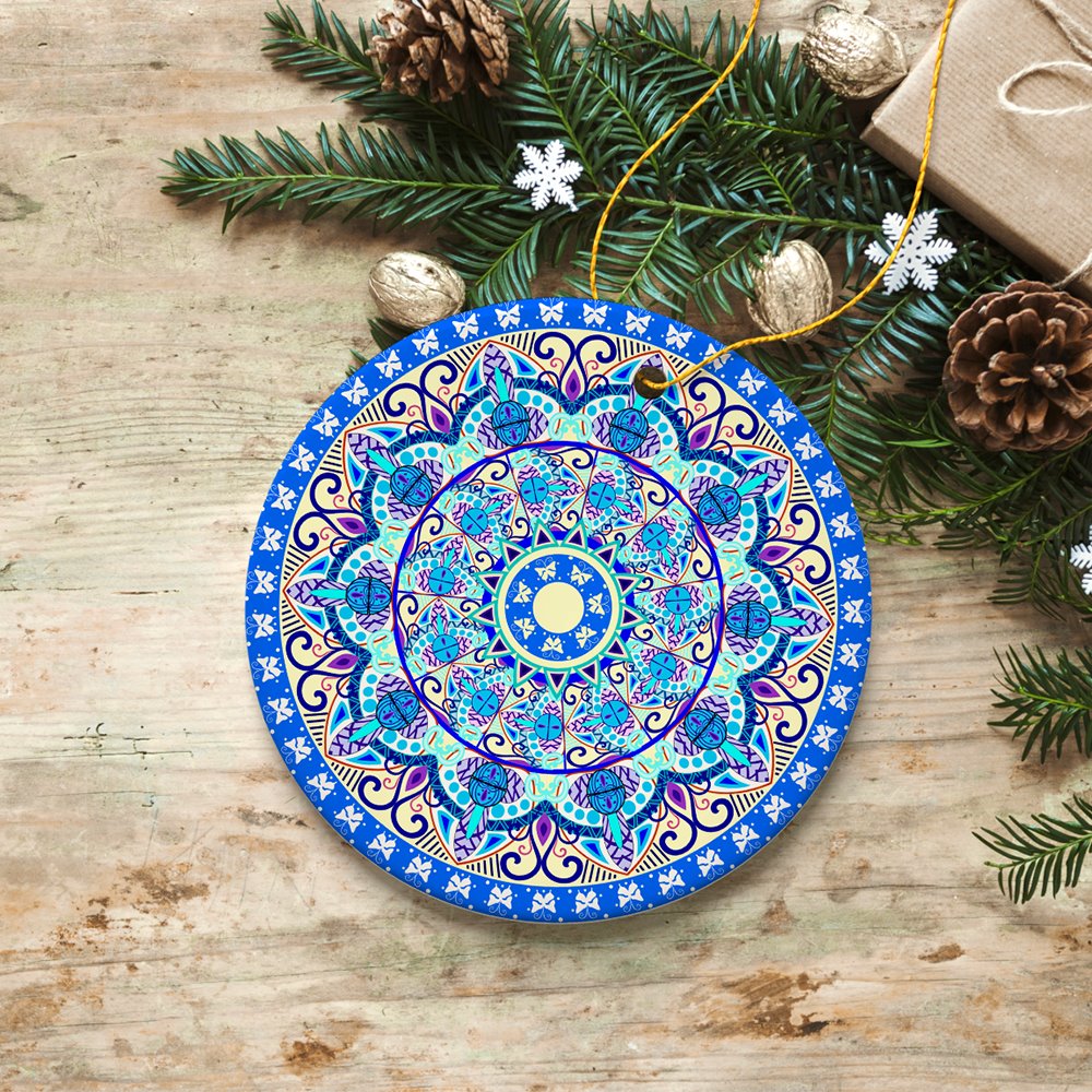 Luminescent Blue Mandala Christmas Ornament, Ethnic Indian Decoration, Hinduism, Buddhism, Jainism