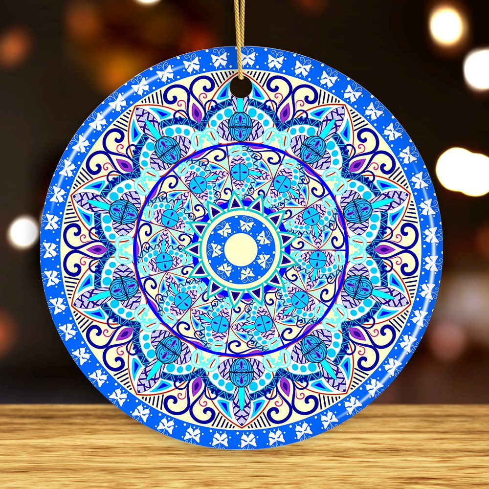 Luminescent Blue Mandala Christmas Ornament, Ethnic Indian Decoration, Hinduism, Buddhism, Jainism