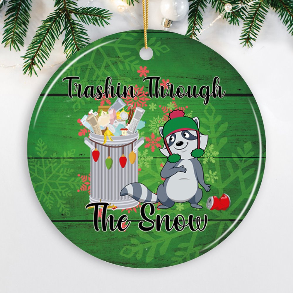Trashin Through the Snow Raccoon Christmas Ornament