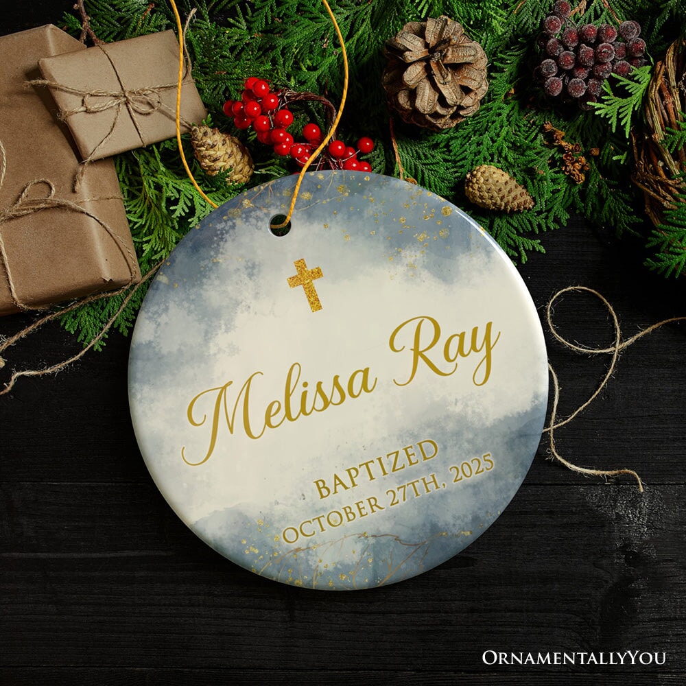 Artistic Baptized Baby Custom Ornament, Watercolor Christening Personalized Keepsake Gift