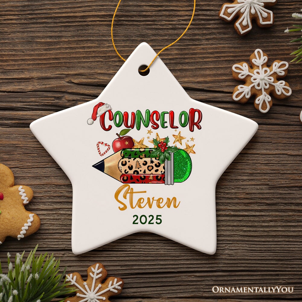 Holiday Pencil Art Personalized School Counselor Christmas Ornament