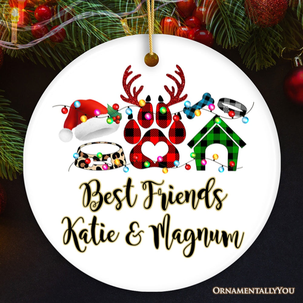 Personalized Dog Buffalo Plaid Leopard Merry Christmas Ornament, Dog Mom Gift