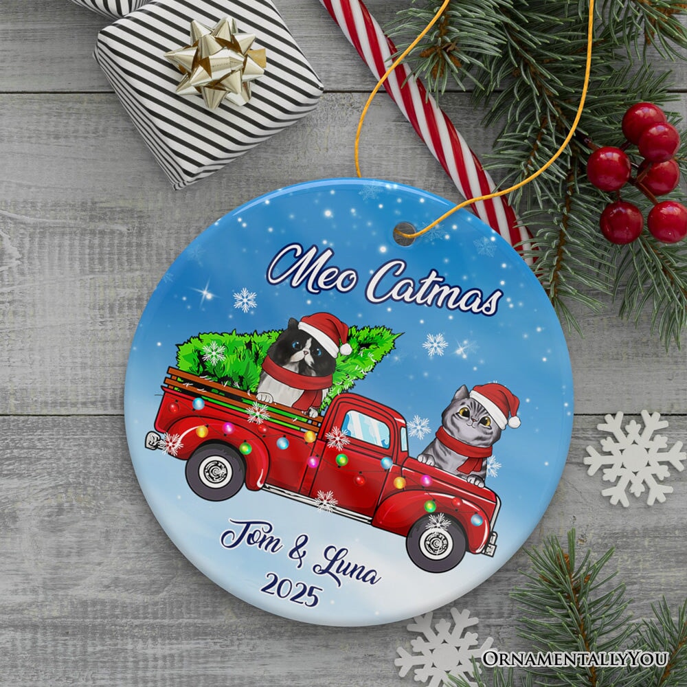 Personalized Christmas Cat Family  Ornament, Up to Three Kittens with Names