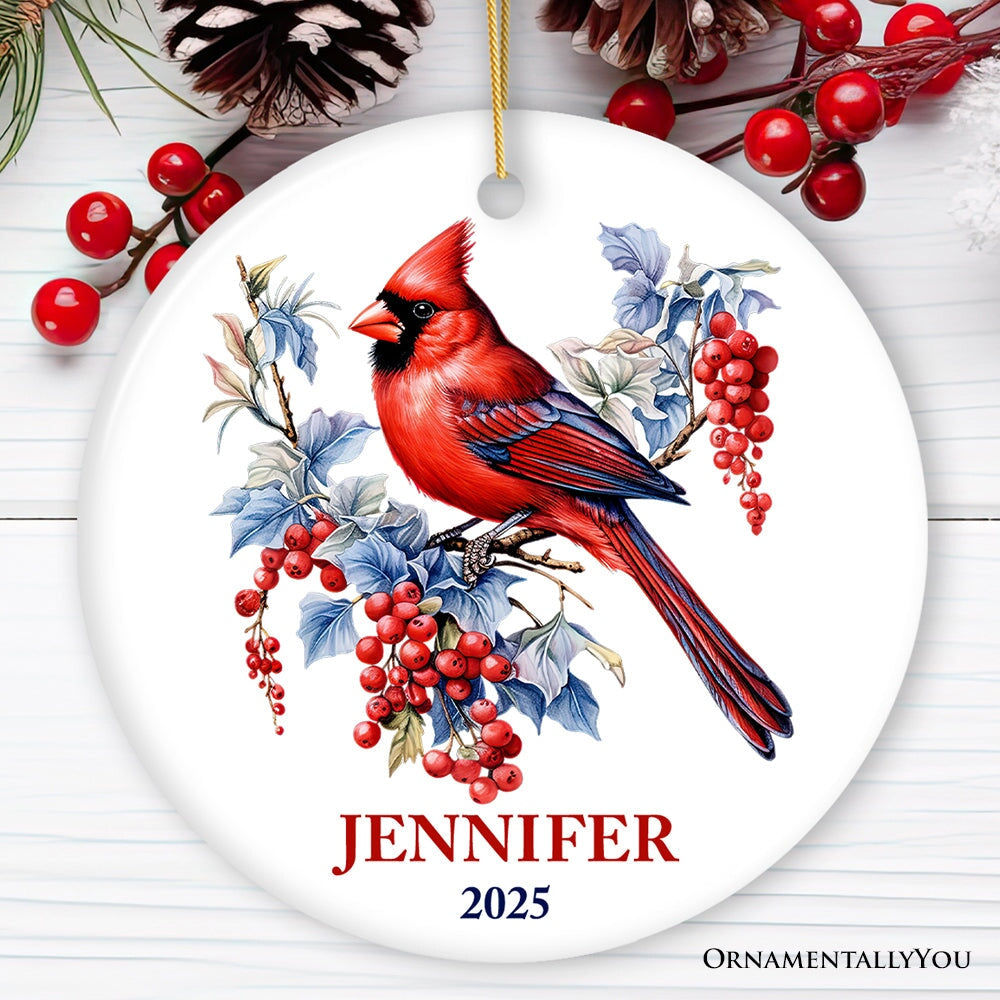 Personalized Cardinal Ornament, Winter Wonderland Christmas Gift With Custom Name and Date