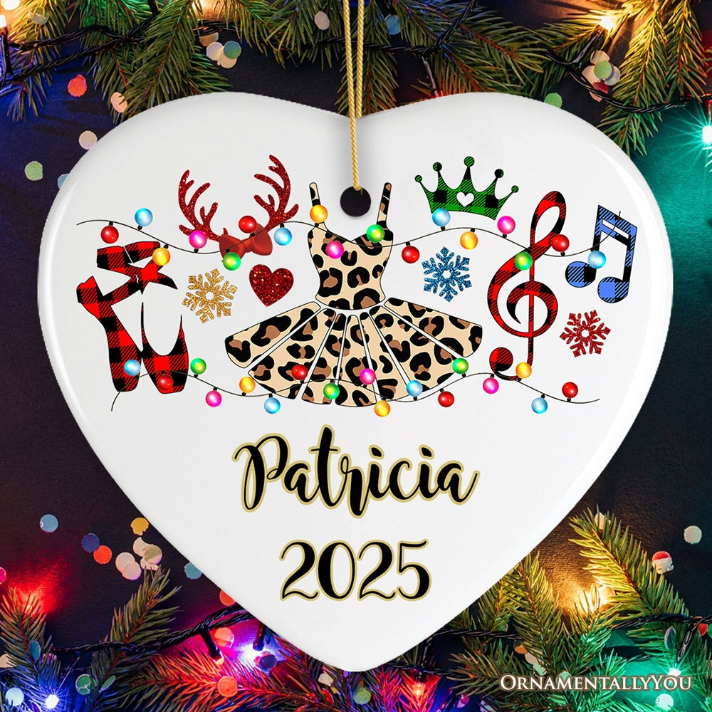 Personalized Ballet Buffalo Plaid Leopard Merry Christmas Ornament, Dance Teacher Gift