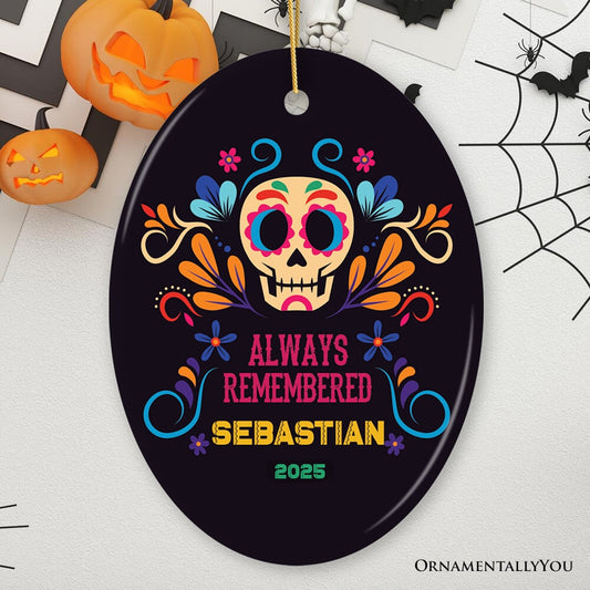 Colorful & Thoughtful Day of the Death Personalized Ornament, Mexican Skull Memorial Keepsake Gift