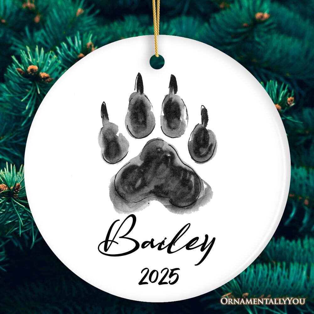 Watercolor Dog Paw Personalized Ornament With Custom Name Gift