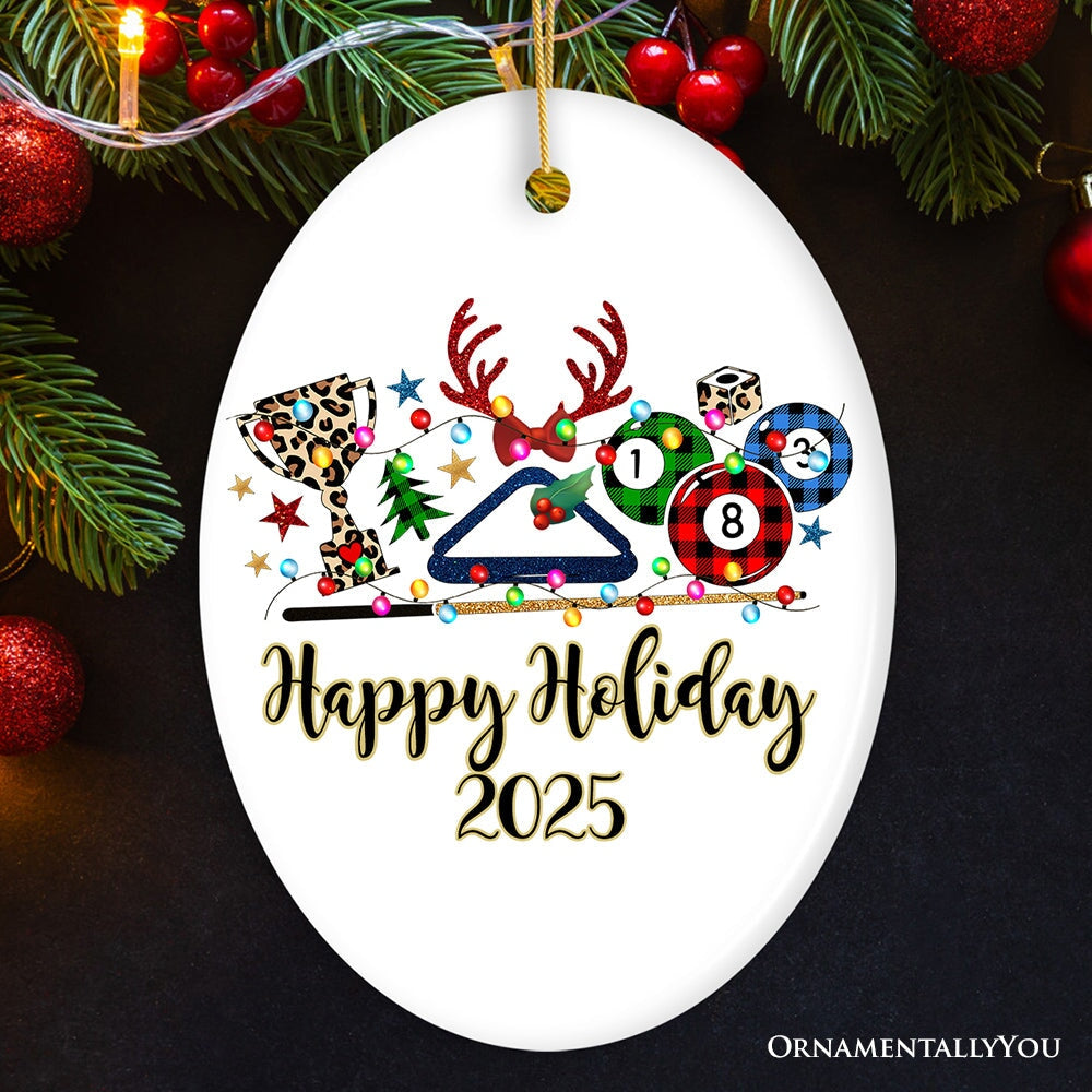 Personalized Billiards Buffalo Plaid Christmas Ornament, Pool Balls Snooker Gift