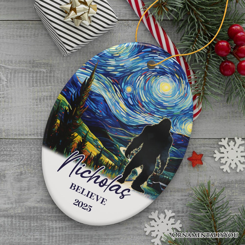 Bigfoot by Vincent Van Gogh Personalized Christmas Ornament, Believe Funny Gift