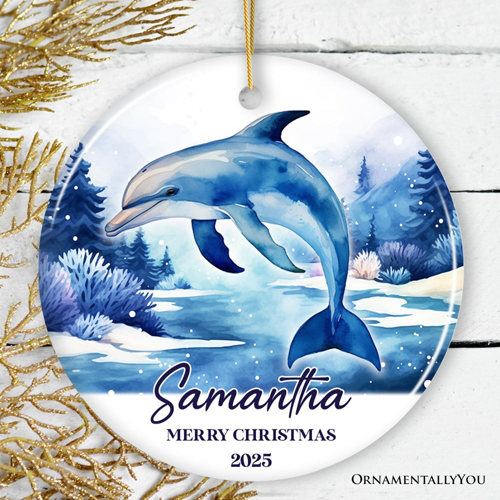 Dolphin Personalized Ornament, Festive Christmas Gift With Custom Name and Date