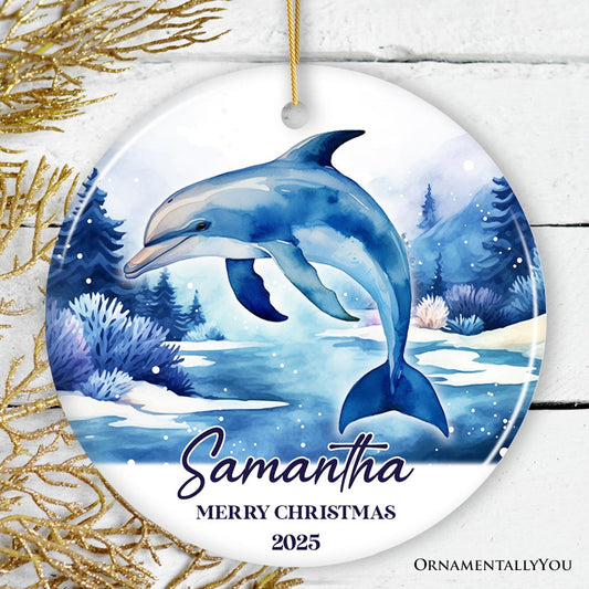 Dolphin Personalized Ornament, Festive Christmas Gift With Custom Name and Date