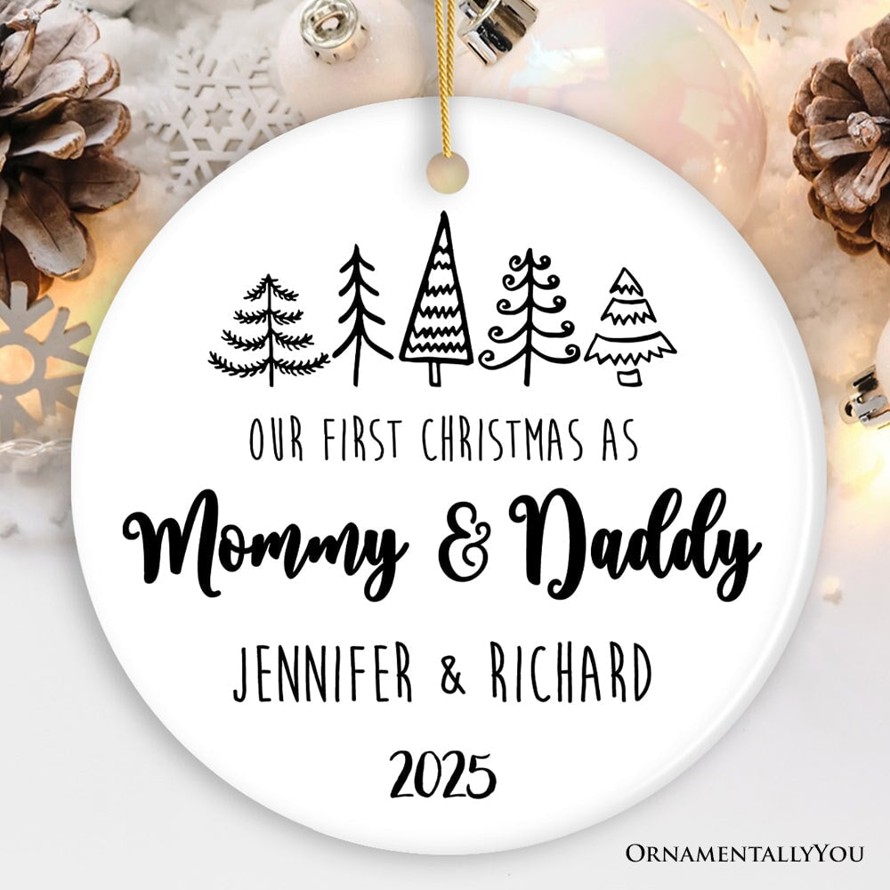 First Christmas as Mommy and Daddy Personalized Ornament, Keep Sake for Parents after First Born Baby