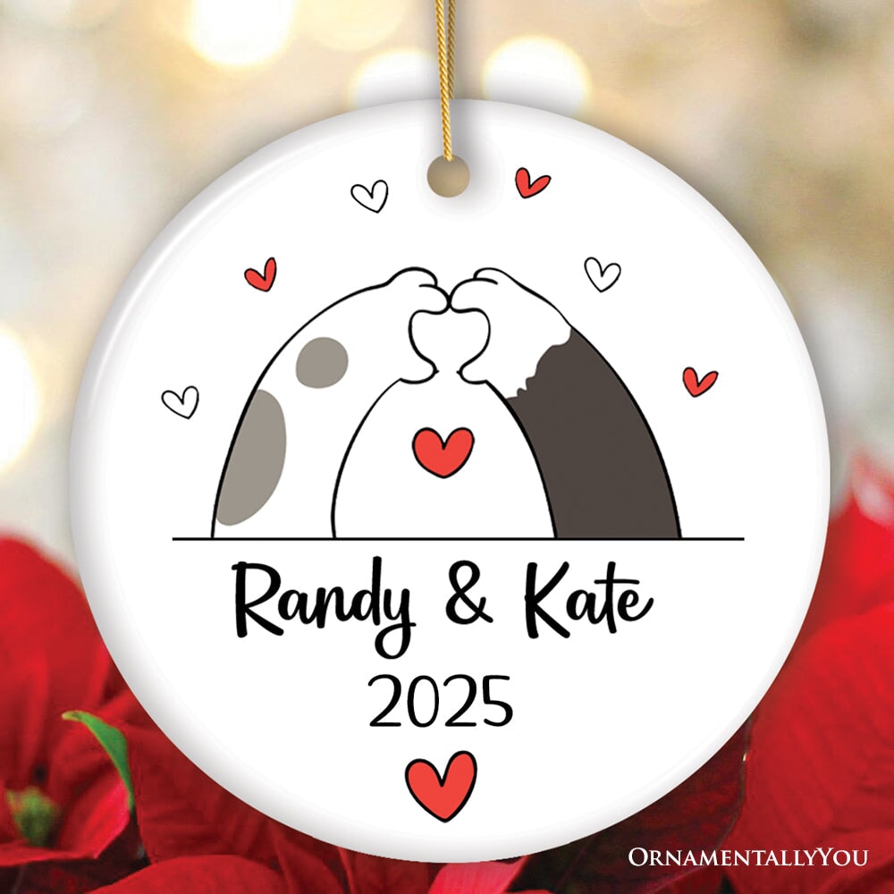 Valentine Cat Paw Heart Personalized Ornament, Cat Lover Custom Name Gift
