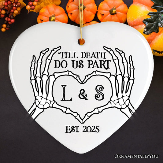 Minimalist Skeleton Couple Personalized Ornament, Spooky Wedding Keepsake Gift