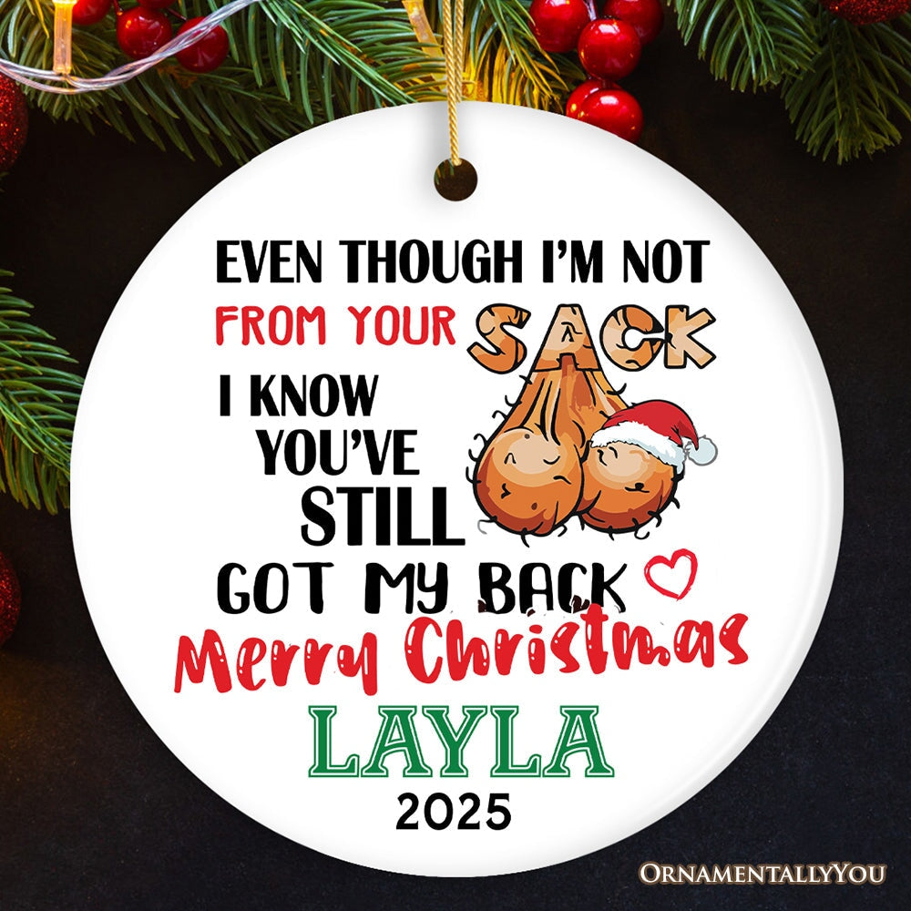 Hilarious Step Dad Personalized Christmas Humor Ornament, Stepfather Gift and Dirty Joke