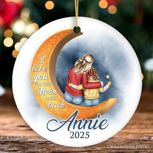 Love You To The Moon And Back Personalized Mom and Child Ornament, Thoughful Christmas Gift for Kids