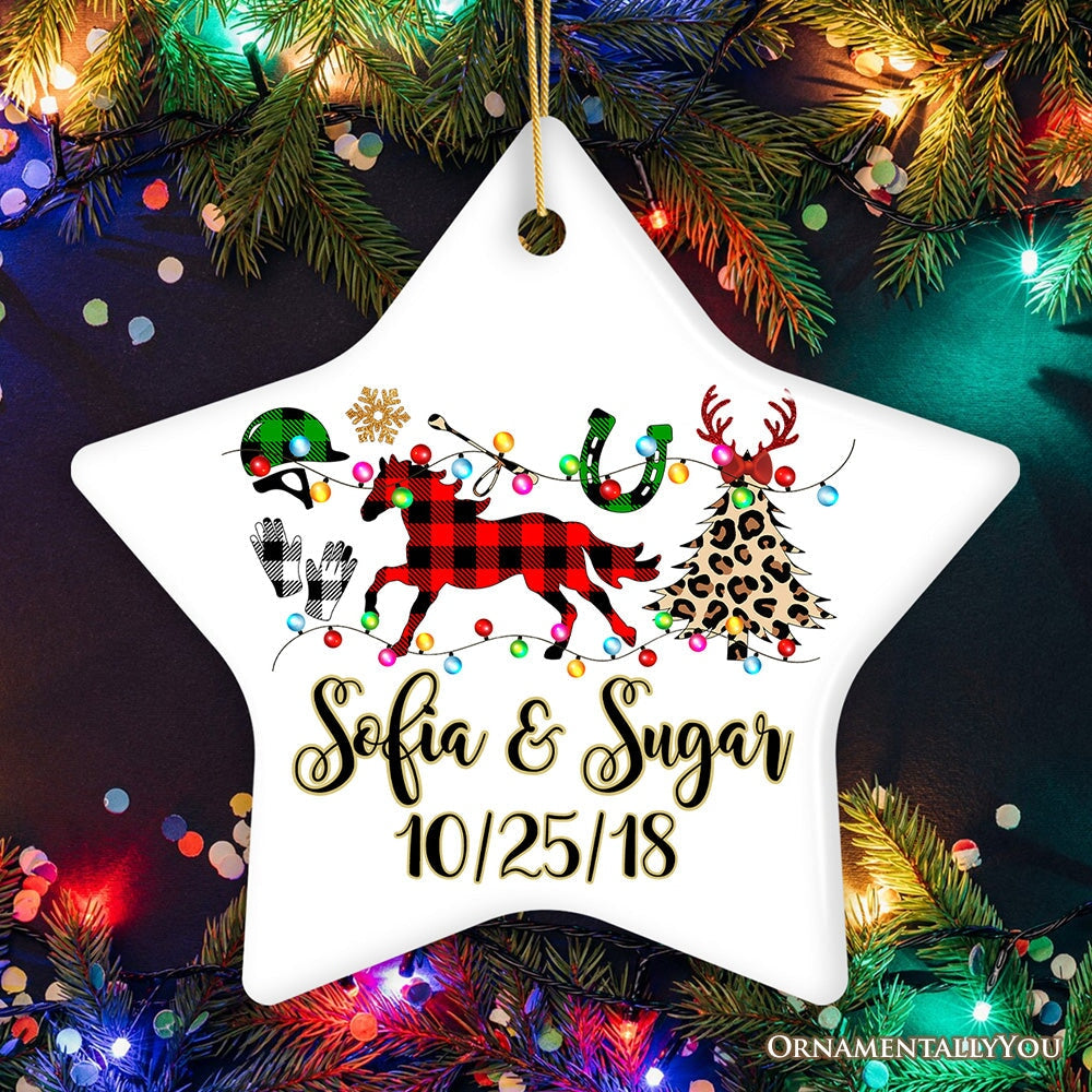 Personalized Horse Buffalo Plaid Leopard Merry Christmas Ornament, Equestrian Gift