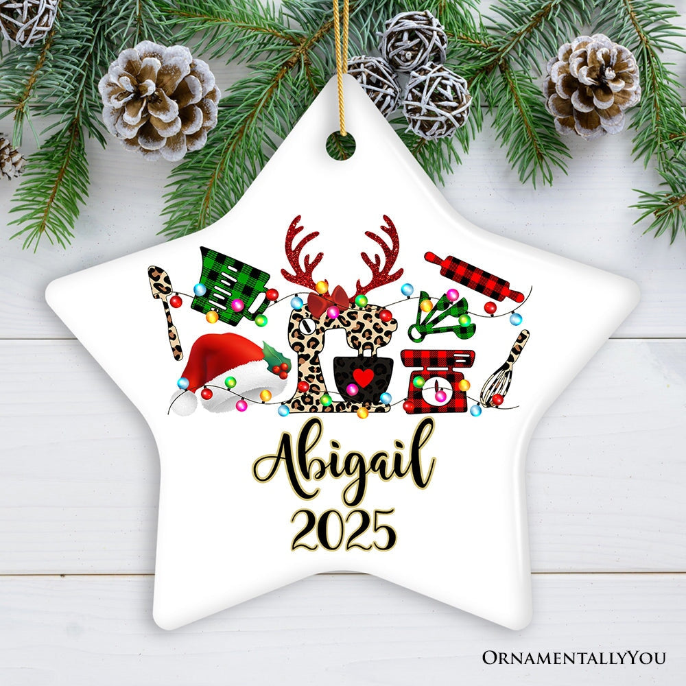 Personalized Baker Buffalo Plaid Leopard Merry Christmas Ornament, Baking Gift