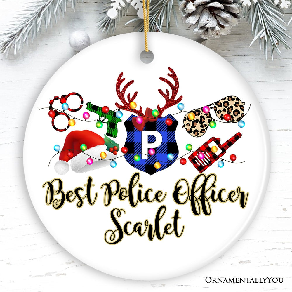 Personalized Merry Christmas Plaid Police Officer Christmas Ornament