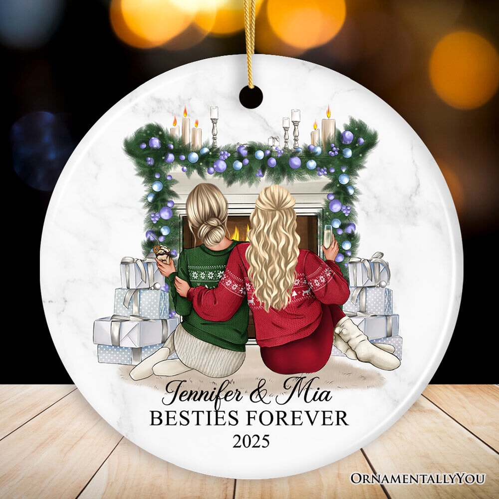 Besties Forever Personalized Christmas Ornament, Sisters or Bestfriends Womens Gifts