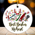 Personalized Barber Buffalo Plaid Leopard Merry Christmas Ornament, Barbershop Gift