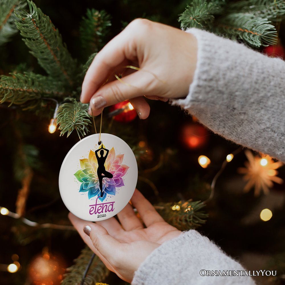 Colorful and Zen Personalized Yoga Ornament, Hatha Yoga Pose Customized Gift for Yogis