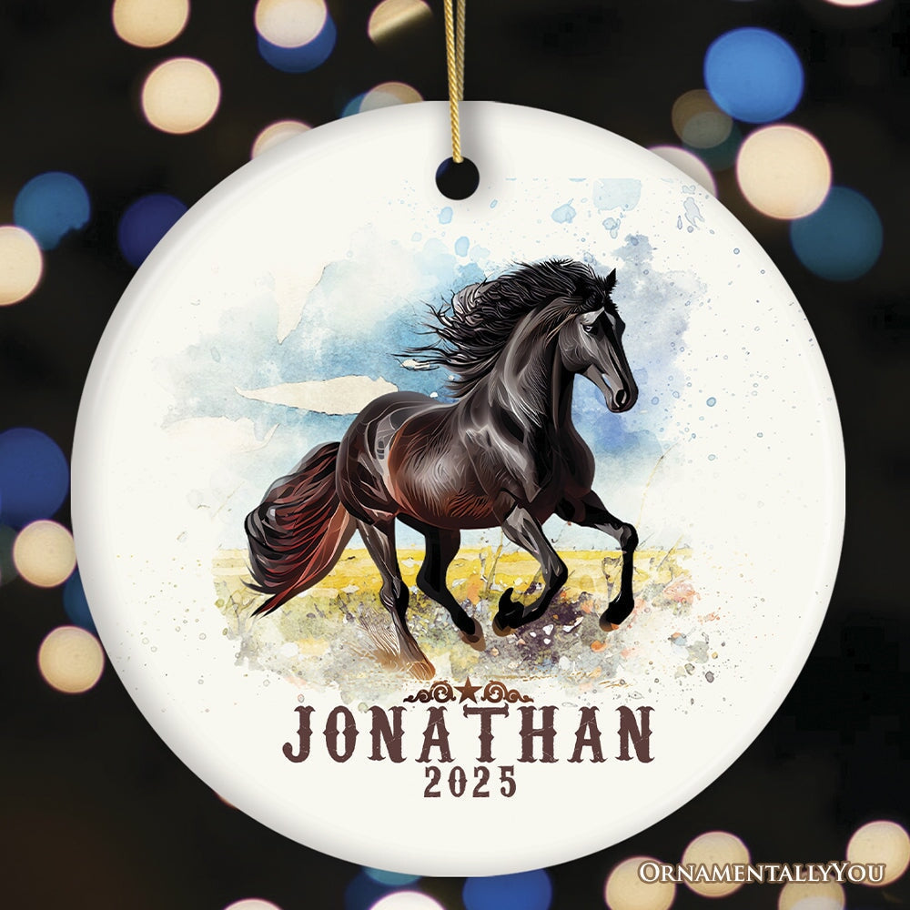 Vintage Western Style Horse Customized Ornament, Equestrian Christmas Gift with Personalized Name
