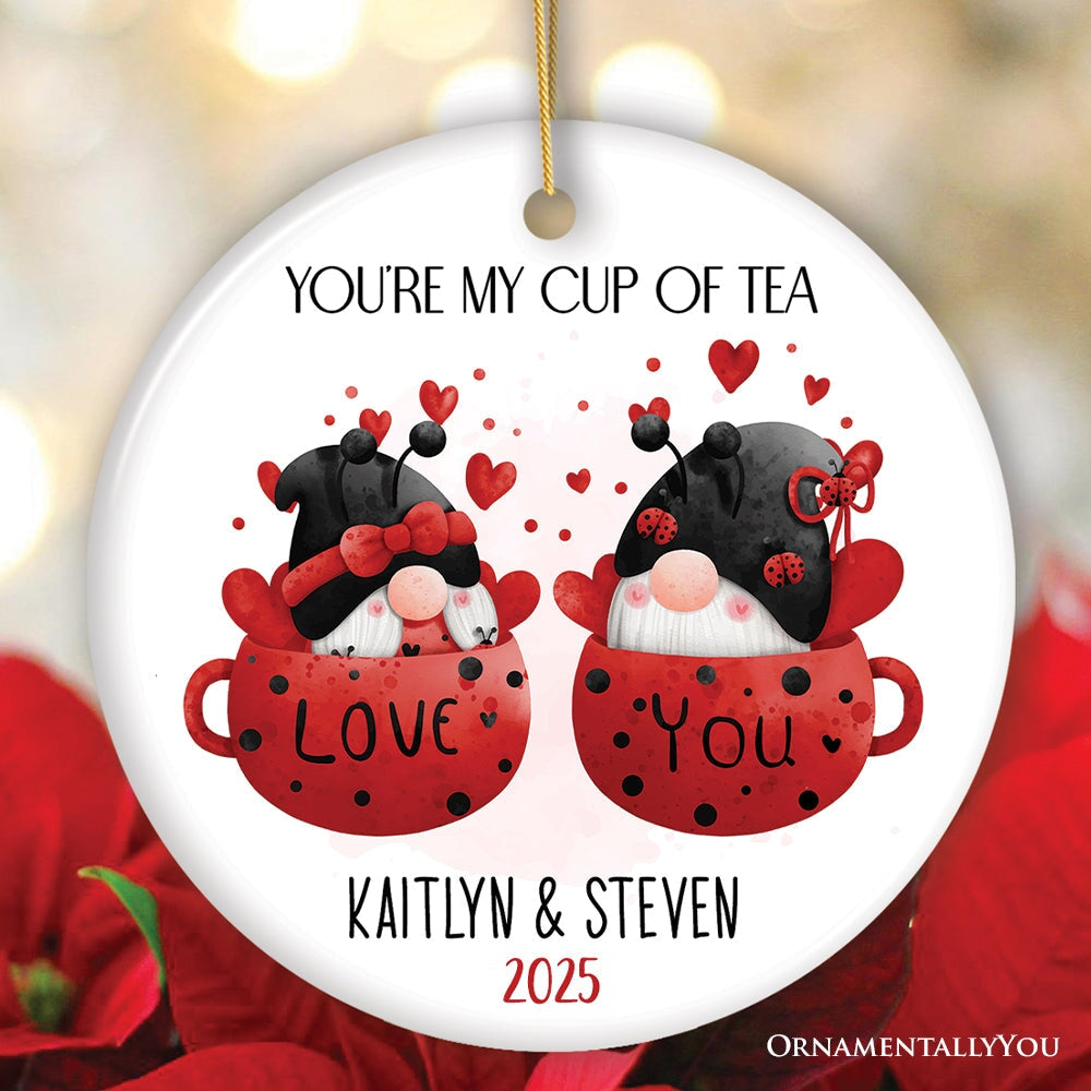 Valentine Gnome Personalized Ornament, You're my Cup of Tea, Custom Name Gift