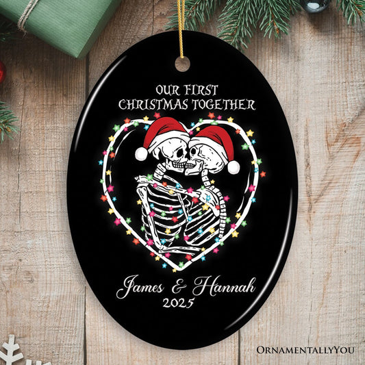 Festive & Fun Skeleton First Christmas Personalized Ornament, Holiday Wedding Keepsake Gift