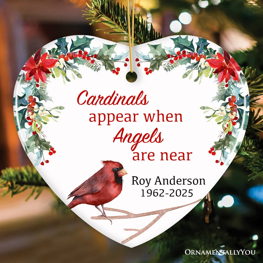 Personalized Cardinals Appear When Angels Are Near Floral Heart Ornament