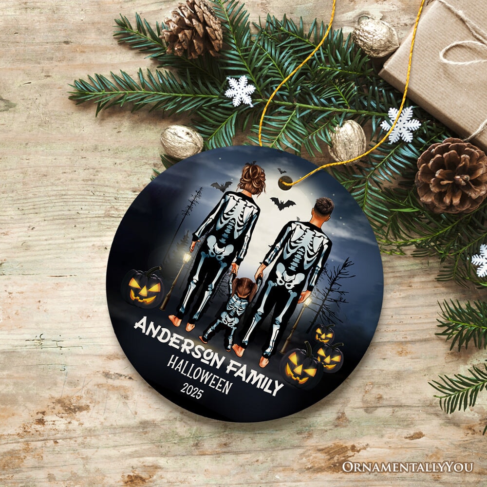 Spooky Family Customized Horror Theme Ornament, Halloween Tree Decoration, Skeleton Pajamas