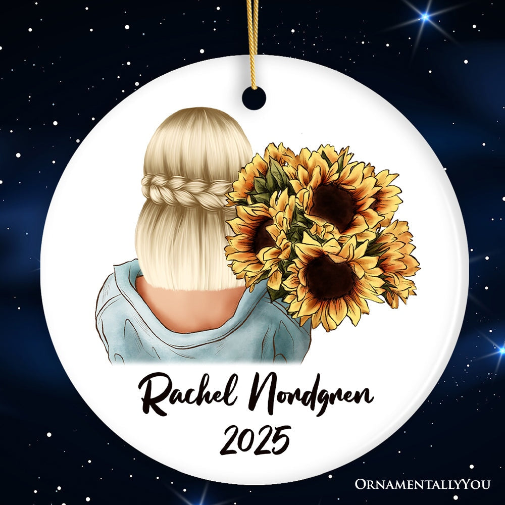 Small Town Girl with Sunflowers Personalized Ornament Gift, Farmhouse Christmas Tree Decor