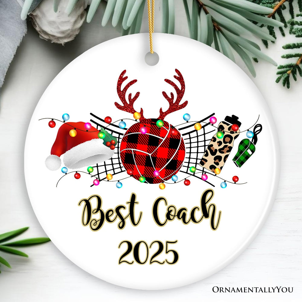 Personalized Volleyball Buffalo Plaid Leopard Merry Christmas Ornament, Team and Coaches Gift