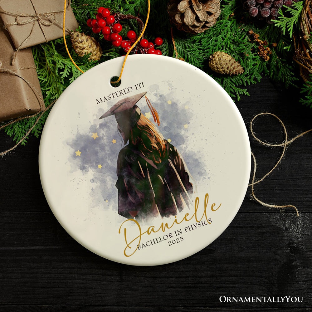 Artistic Graduation Gift Personalized Christmas Ornament, Watercolor Art Style Student