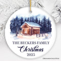 Watercolor Personalized Family Christmas Ornament, Home In The Woods Landscape