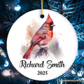 Personalized Artistic Cardinal Watercolor Ornament, Custom Name and Date Gift