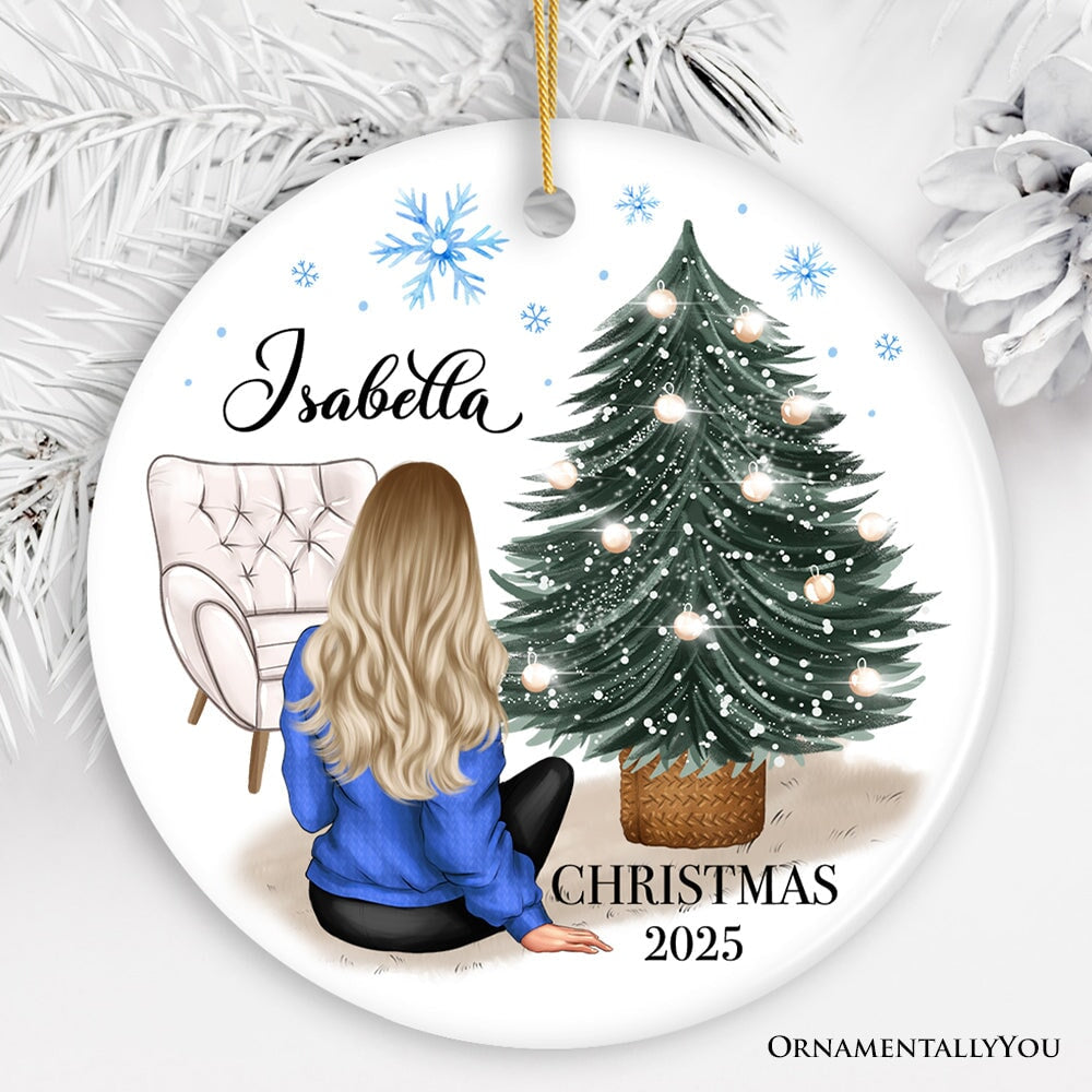 Lovely Women’s Customizable Christmas Ornament Gift, Personalized Hair, Name, and Outfit