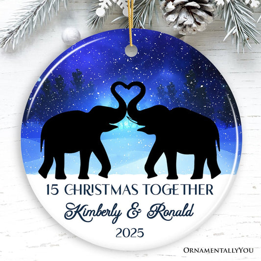 Majestic Elephant Anniversary Personalized Gift for Couple, Romantic Christmas Ornament, Xmas Together Keepsake Gift