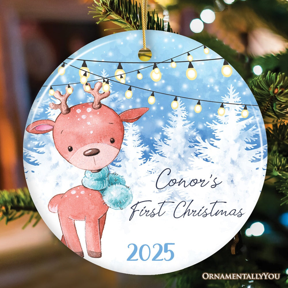 Baby Reindeer First Christmas Male and Female Personalized Ornament