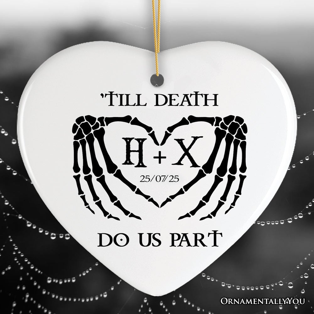 Gothic Skeleton Wedding Personalized Ornament, Til Death Do Us Part Monogram Keepsake